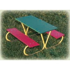 Picnic Table Green Top Red Polyethylene Seats Yellow Frame MultiColor